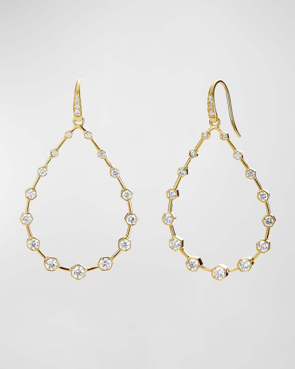 18K Yellow Gold Large Hex Earrings with Diamonds